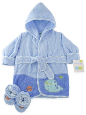 Triboro Just Born Robe & Bootie Set Woven Terry, Whale