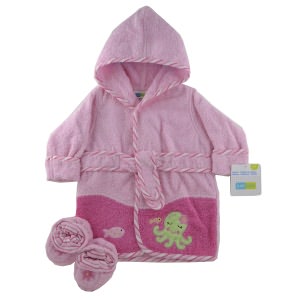 Triboro Just Born Robe & Bootie Set Woven Terry, Frog