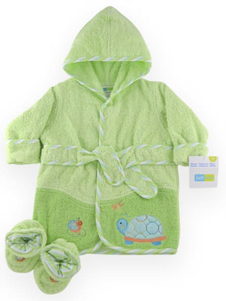 Triboro Just Born Robe & Bootie Set Woven Terry, Turtle