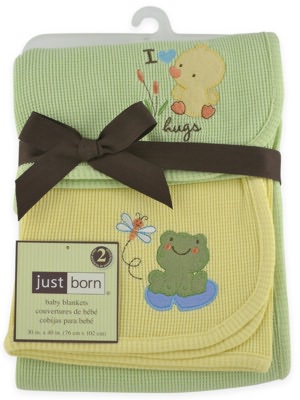 Triboro Just BornThermal Blanket , 2 Pack Sage Duck & Yellow Frog Applique