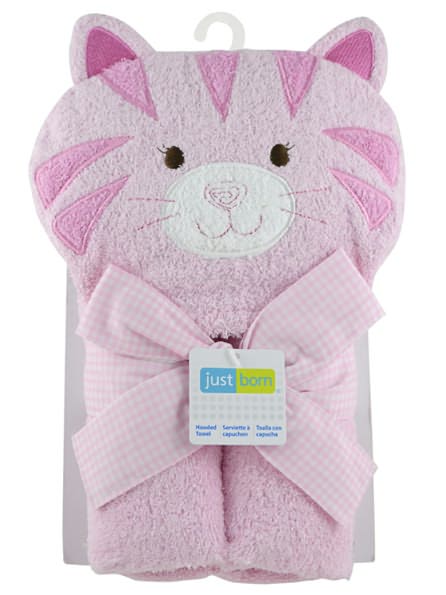 Triboro Just Born Character Hooded Towel, Woven Terry Kitty