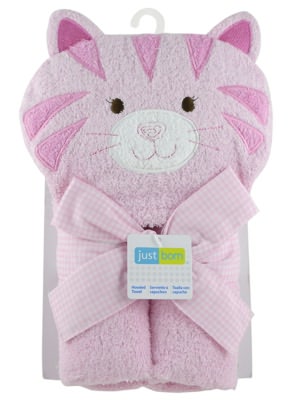 Triboro Just Born Character Hooded Towel, Woven Terry Kitty