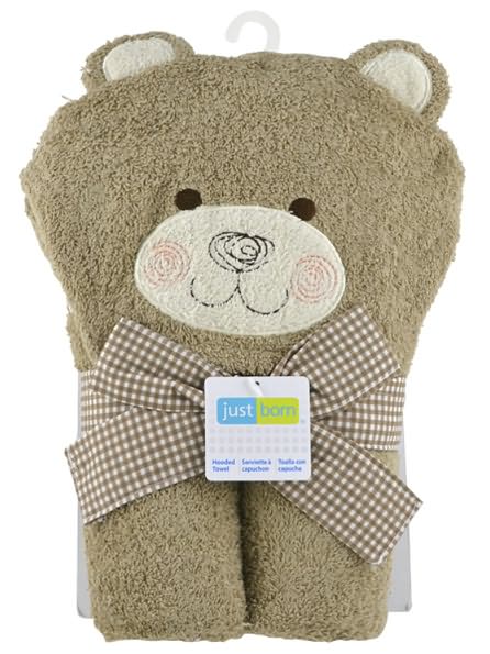 Triboro Just Born Character Hooded Towel, Woven Terry Bear
