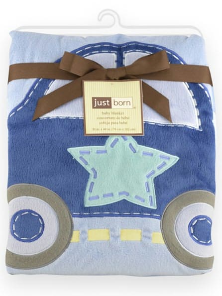Triboro Just Born Jumbo 3D Valboa Applique Blanket, Blue Car