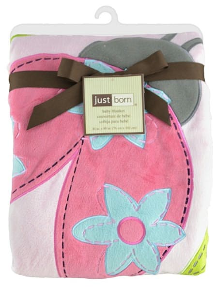 Triboro Just Born Jumbo 3D Valboa Applique Blanket, Pink Ladybug