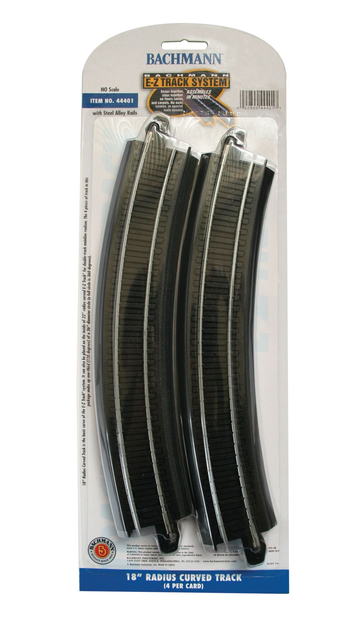 Bachmann BAC44401 Ho 18 in. Curved Track 4-Card