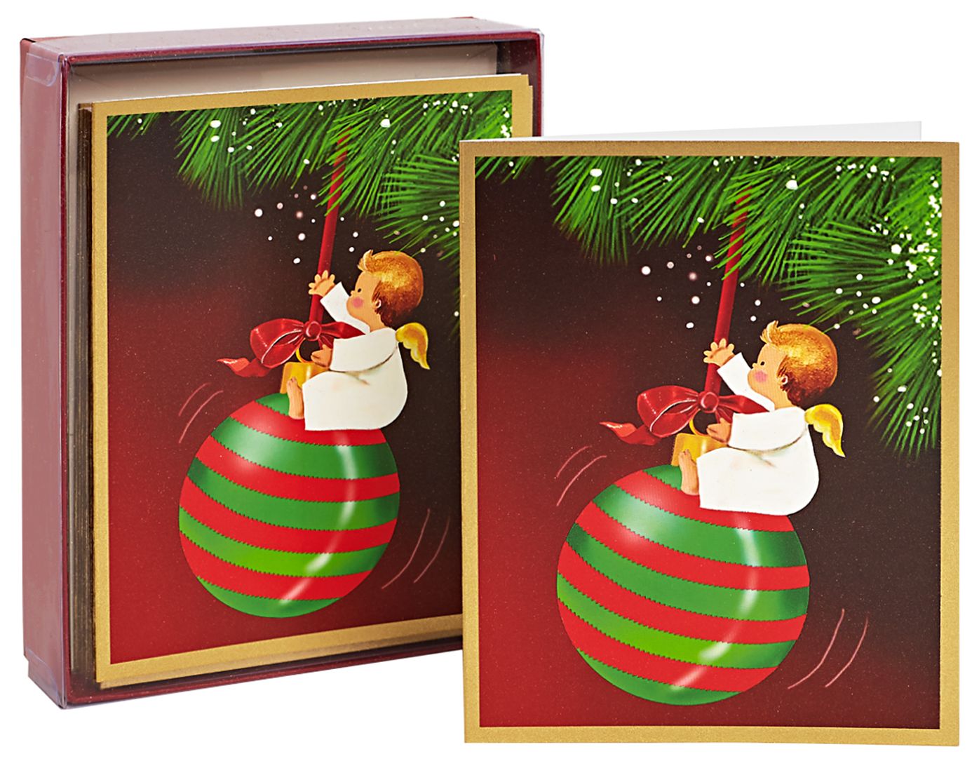 Angel Swinging On Ornament Christmas Boxed Card