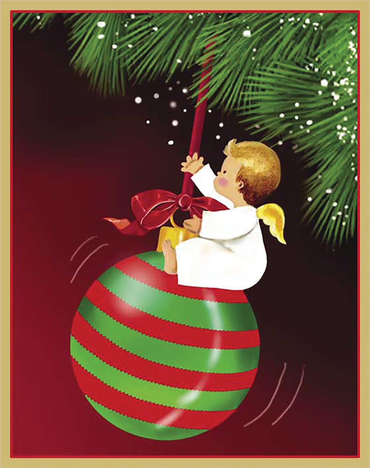 Angel Swinging On Ornament Christmas Boxed Card