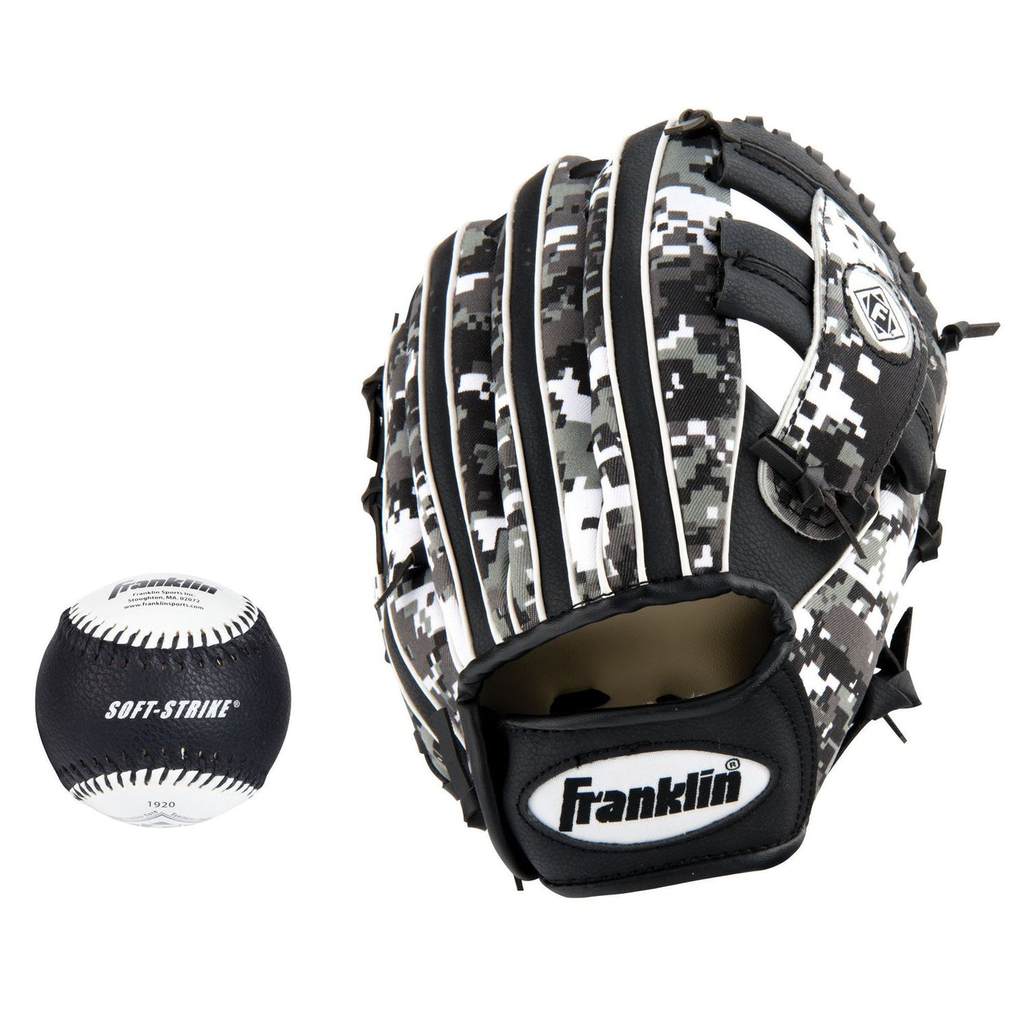 Franklin Sports 9.5" RTP Teeball Performance Glove and Ball Combo Black/White-Left Handed Thrower