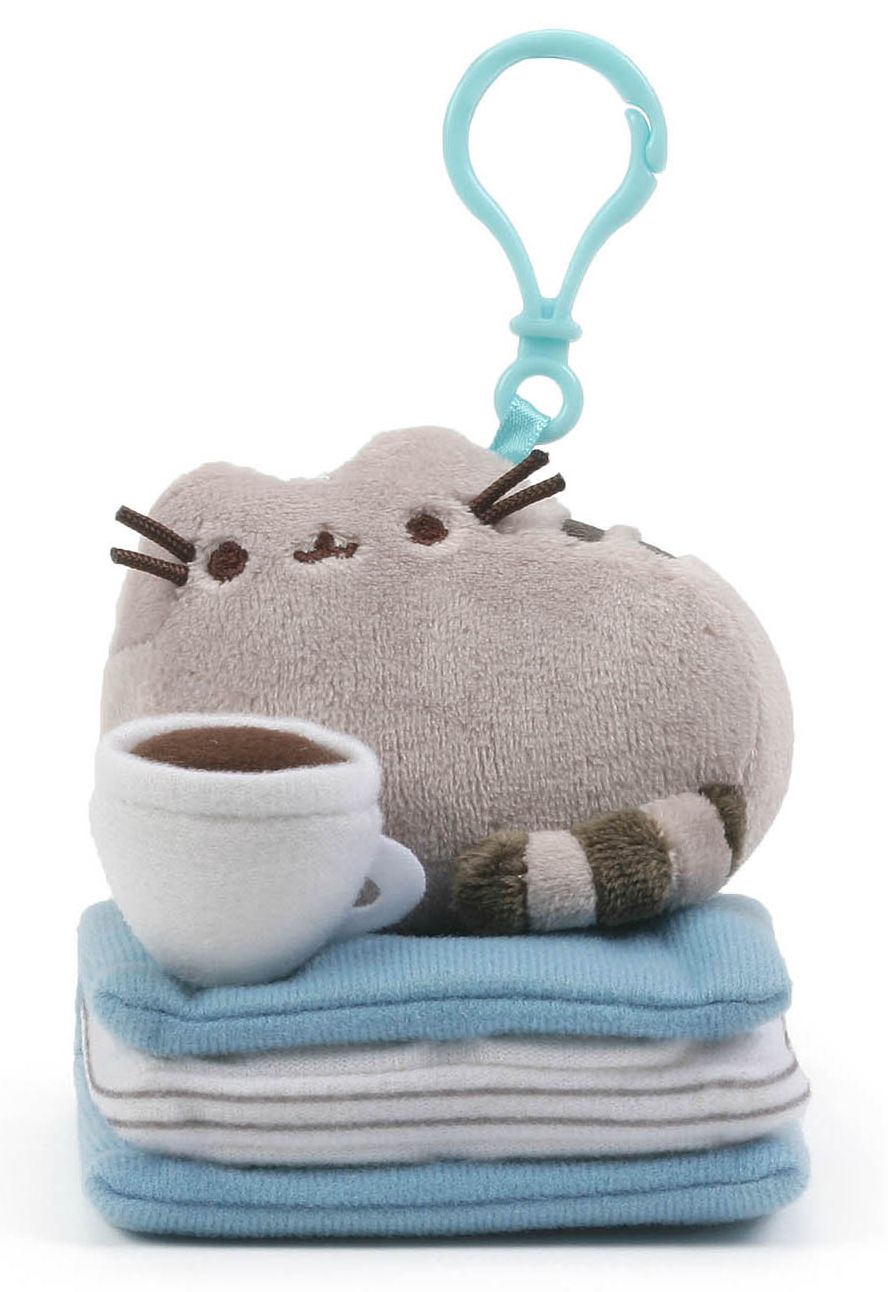 Pusheen Enjoying Coffee on Book Backpack Clip