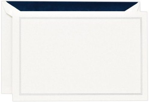 Pearl White with Navy Hairline Border Correspondence Card-Set of 10