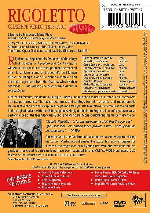 Rigoletto: A Feature Film Sung By Tito Gobbi, Mario Del Monaco