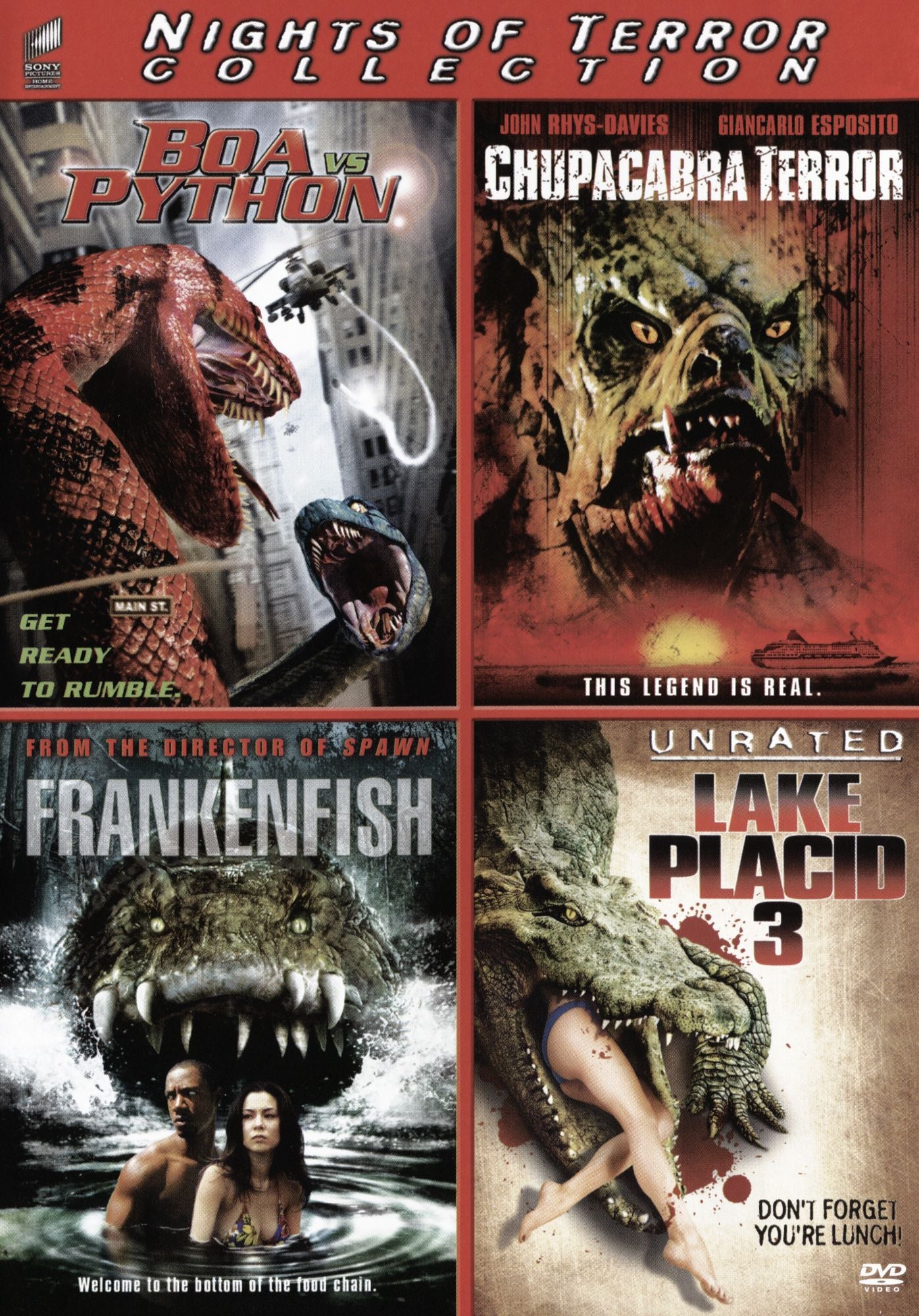 Boa Vs. Python/chupacabra Terror/frankenfish/lake Placid 3