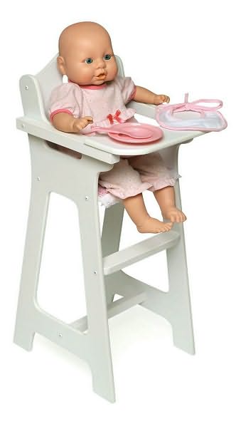 White Doll High Chair, Pink Gingham, Plate/Bib/Spoon