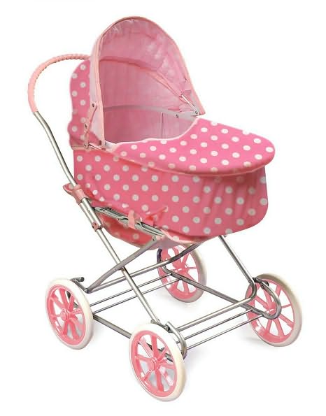 Pink w/White Polka Dots 3-in-1 Doll Pram/Carrier/Stroller