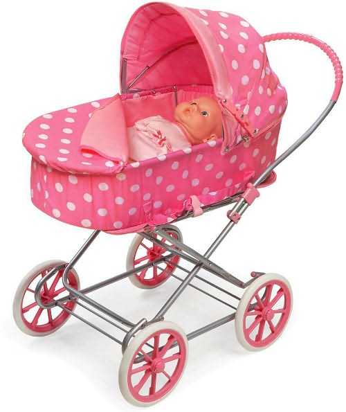 Pink w/White Polka Dots 3-in-1 Doll Pram/Carrier/Stroller