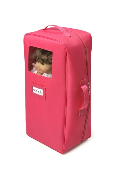 Doll Travel Case with Bed and Bedding - Dark Pink