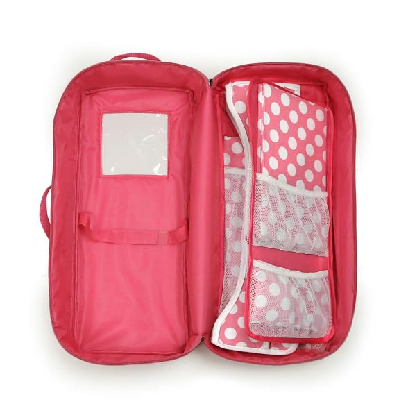 Doll Travel Case with Bed and Bedding - Dark Pink