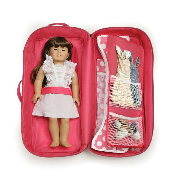Doll Travel Case with Bed and Bedding - Dark Pink