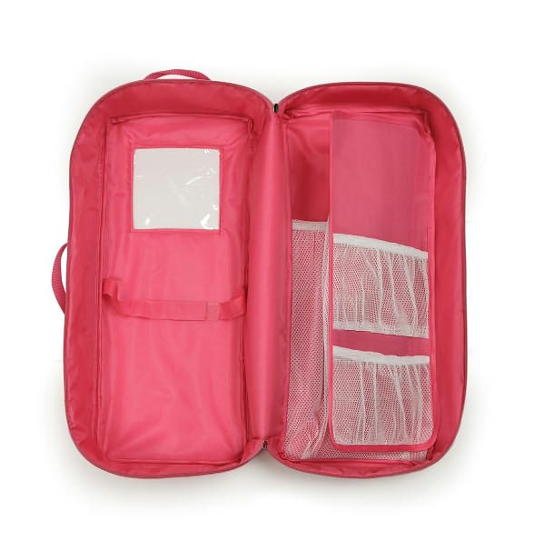 Doll Travel Case with Bed and Bedding - Dark Pink