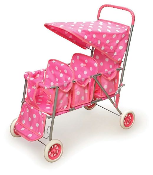 Triple Doll Stroller - Pink with Polka Dots