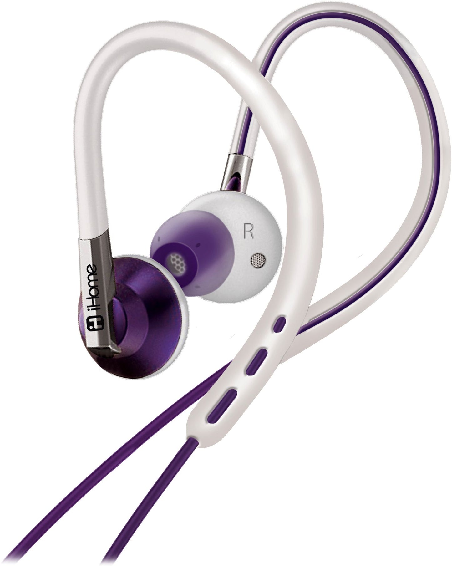 iHome iB11WUX 2-in-1 Sport Earhooks with Earbuds - White/Purple