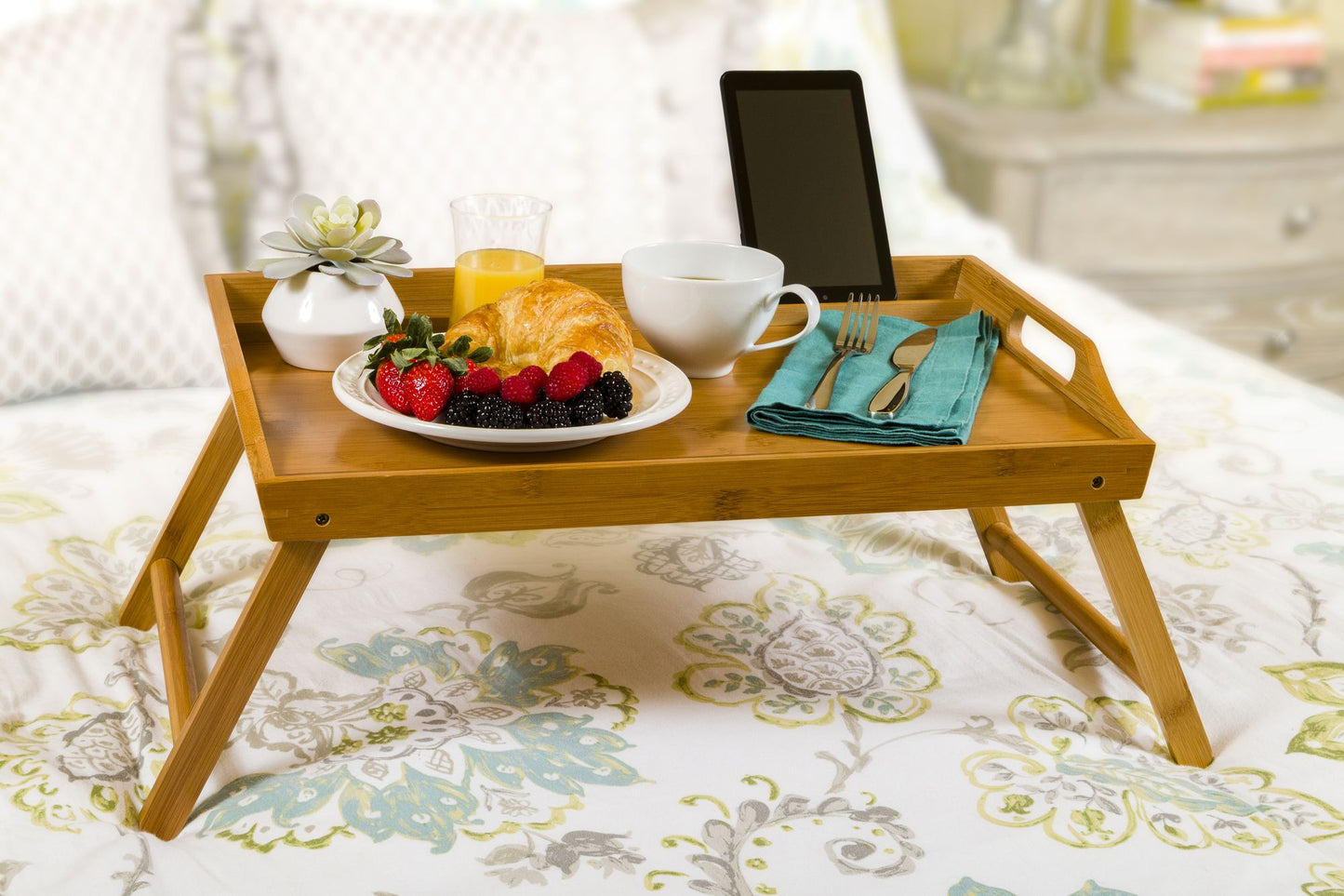 Media Bamboo Bed Tray with tablet/phone holder