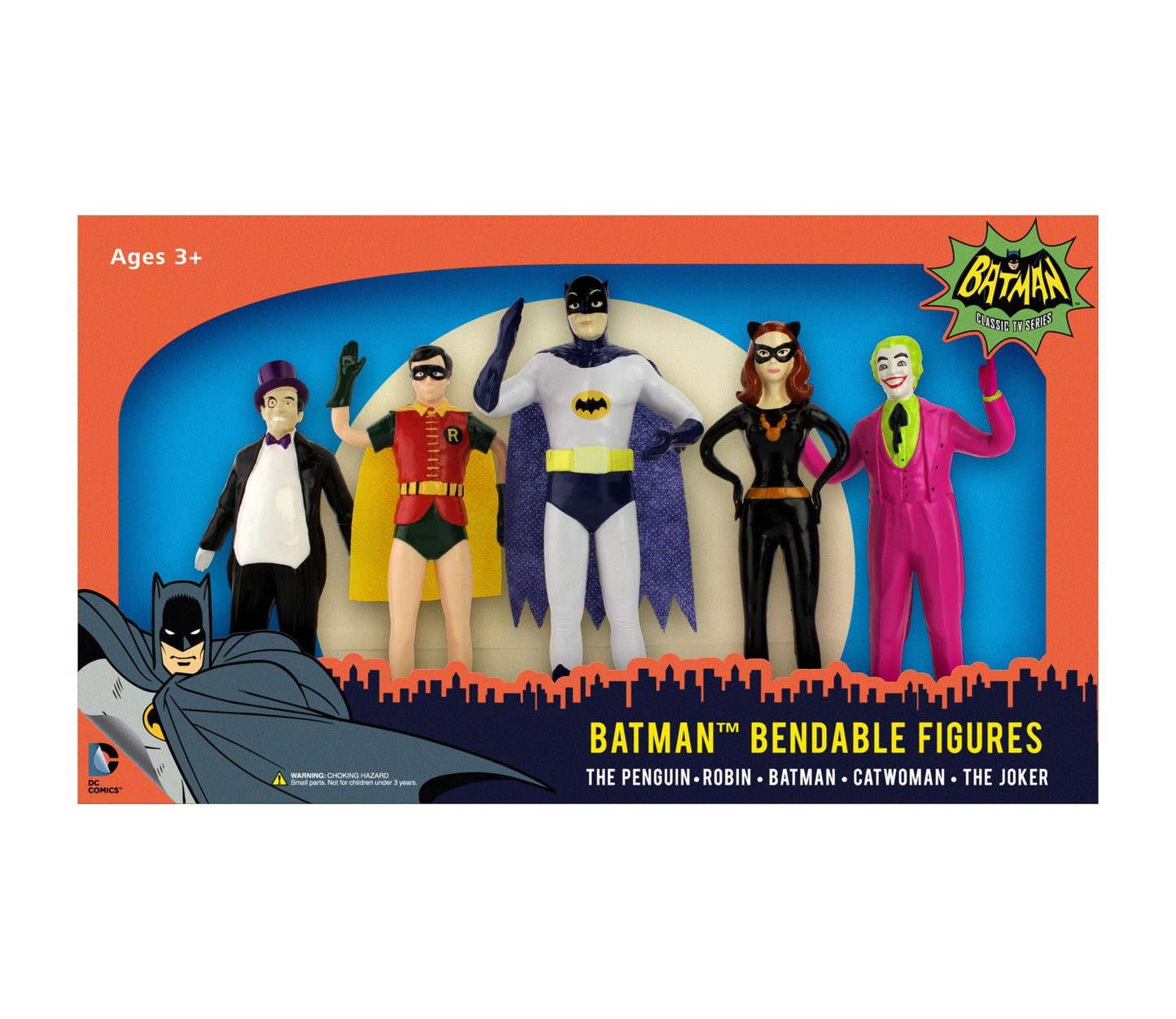 DC Comics - Batman 1966 Bendable Figure Set: The Penguin, Robin, Batman, Catwoman, The Joker