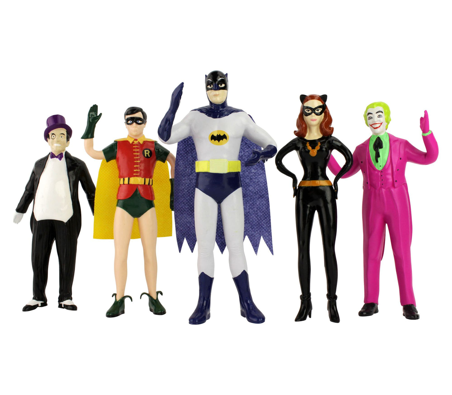 DC Comics - Batman 1966 Bendable Figure Set: The Penguin, Robin, Batman, Catwoman, The Joker