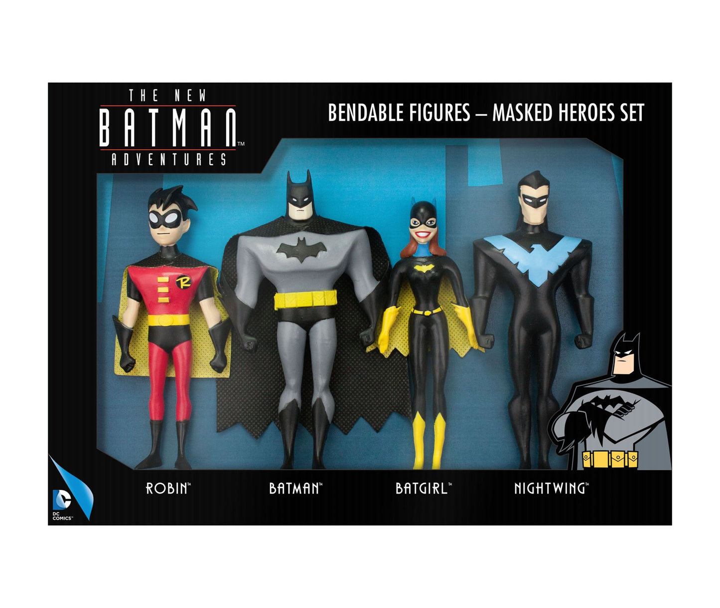 DC Comics - The New Batman Adventures Masked Heroes Bendable Figures Set: Robin, Batman, Batgirl, Nightwing