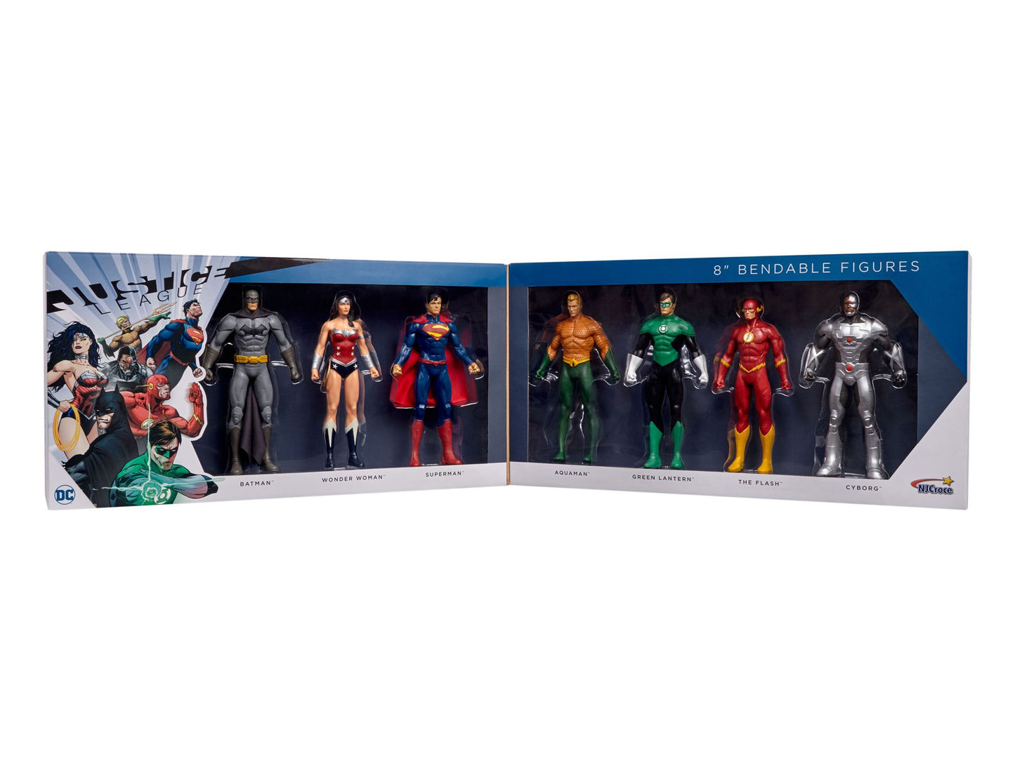 DC Comics - Justice Leauge 8" Bendable Figures Set: Batman, Superman, Wonder Woman, The Flash, Green Lantern, Aquaman, Cyborg