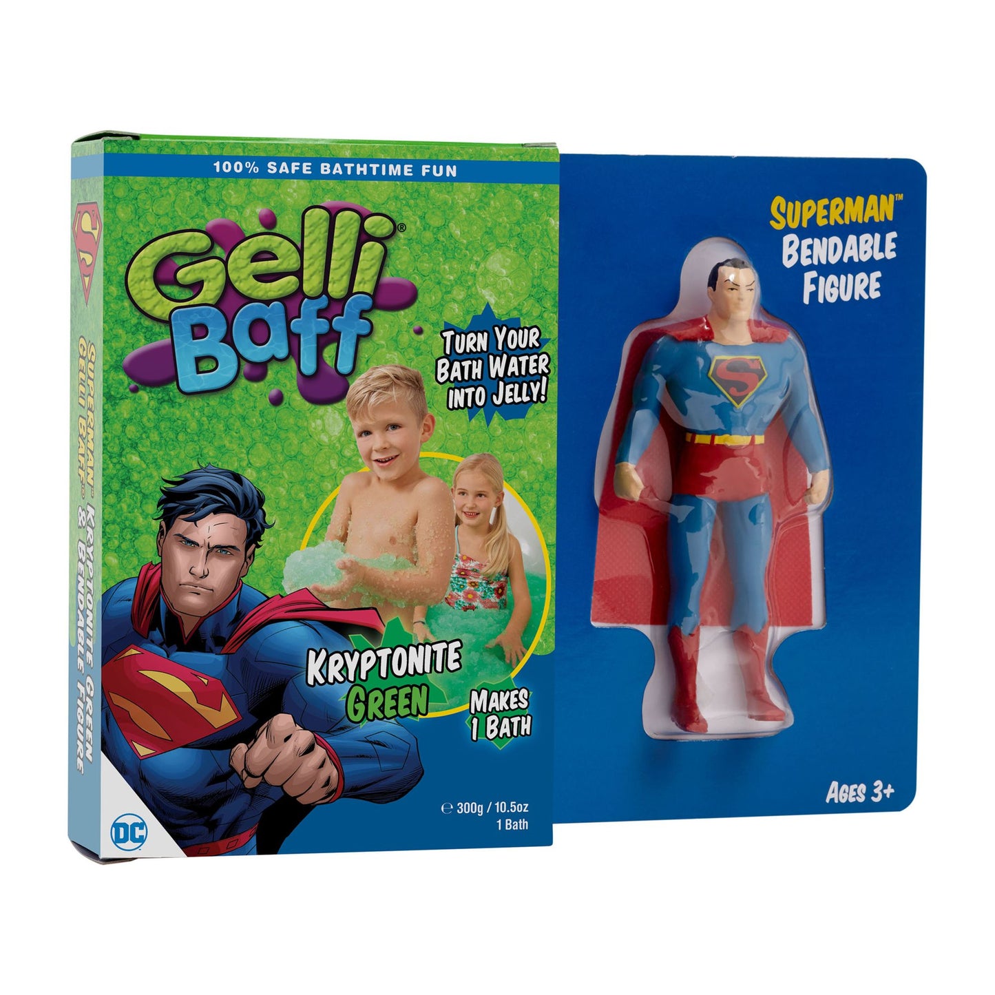 DC Comics Superman Gelli Baff Bath Slime w/ 5.5"Bendable Superman Figure - Kryptonite Green