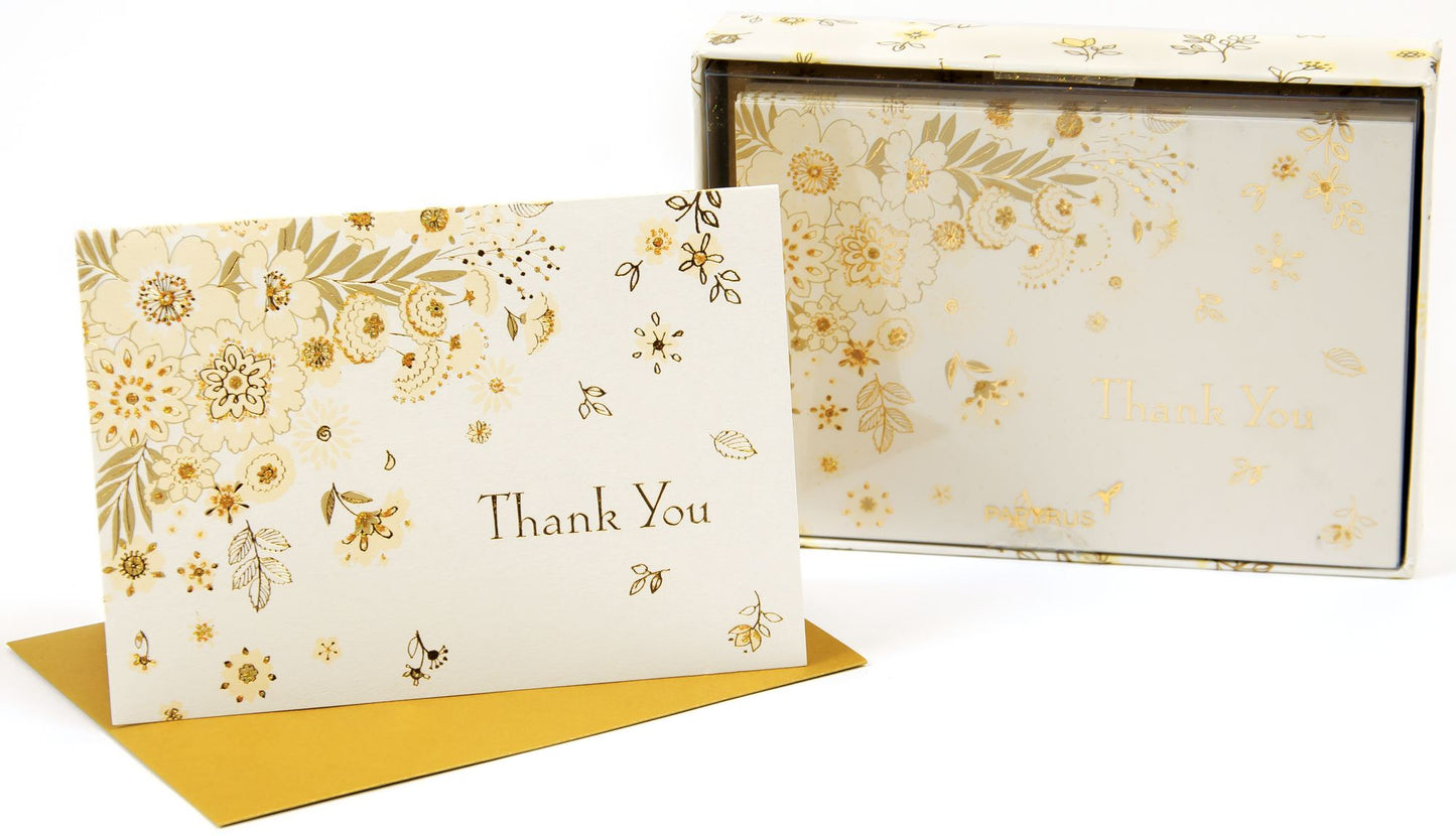 Gold and Cream Floral Thank You Boxed Note Card