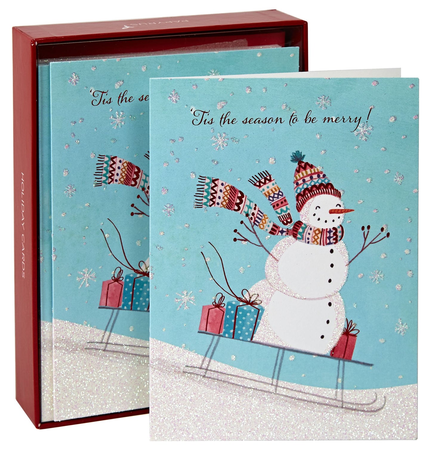Sledding Snowman Christmas Boxed Card