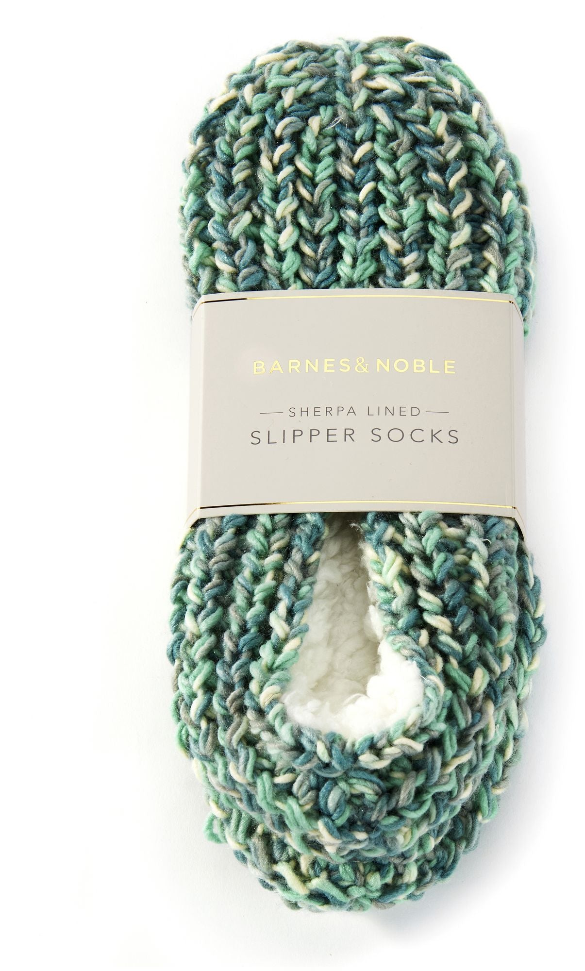Chunky Cable Knit Ballerina Slipper, Green & Blue Multi-Knit