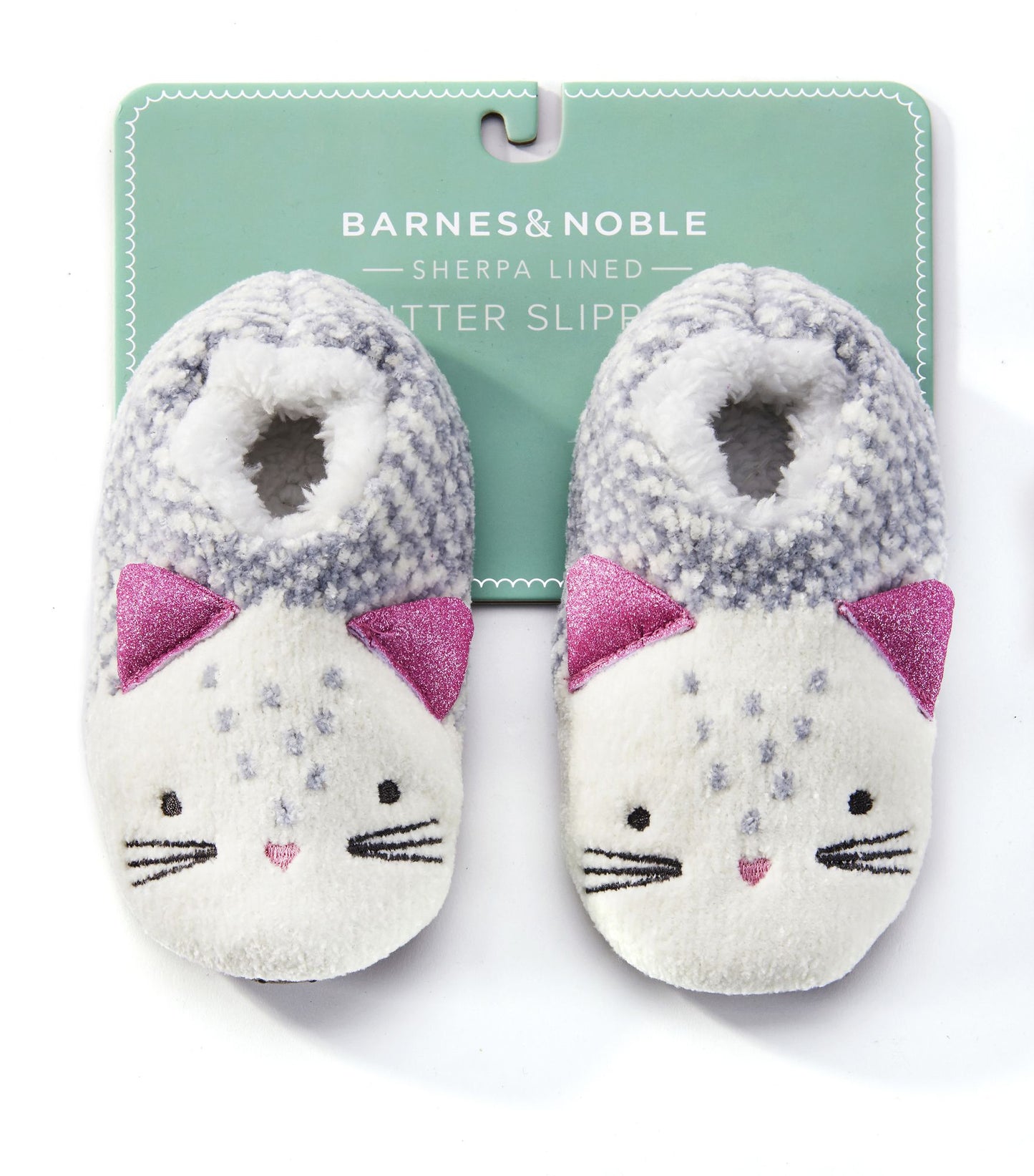 Kids Cat Slippers, Light Gray Plaid