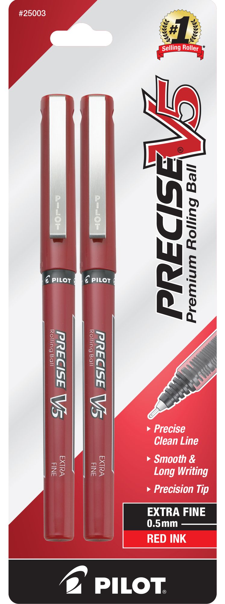 Pilot Pen Corporation 2 Count Red Precise V5 Rolling Ball Pen 25003 - Pack of 6