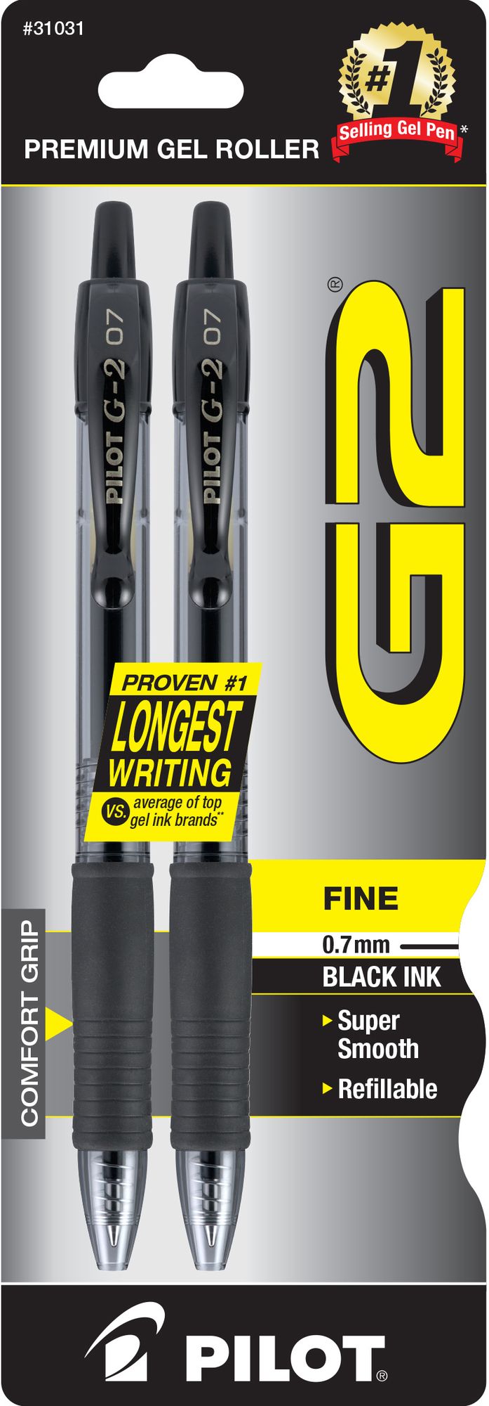 Pilot Pen Corporation BG272BK G2 Gel Retr Fine Pt Blk 2 Pack