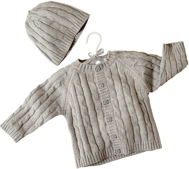 Boxed Gray Cable Sweater and Hat Set 0-6 Months