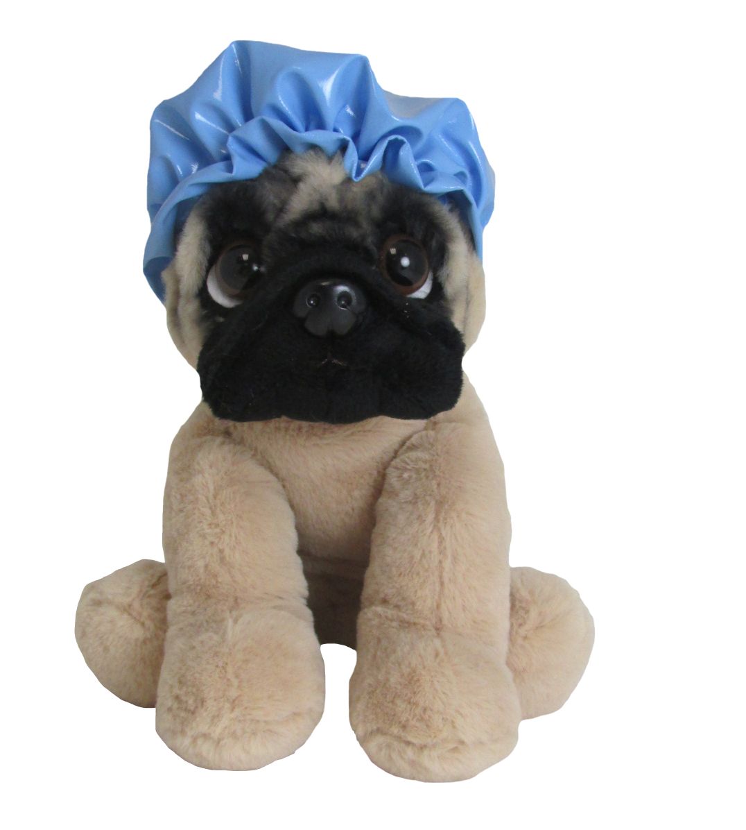 Doug The Pug Wearing Shower Cap & Collar