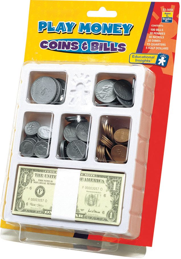EDUCATIONAL INSIGHTS EI-3058 LETS PRETEND PLAY MONEY COINS &-BILLS TRAY