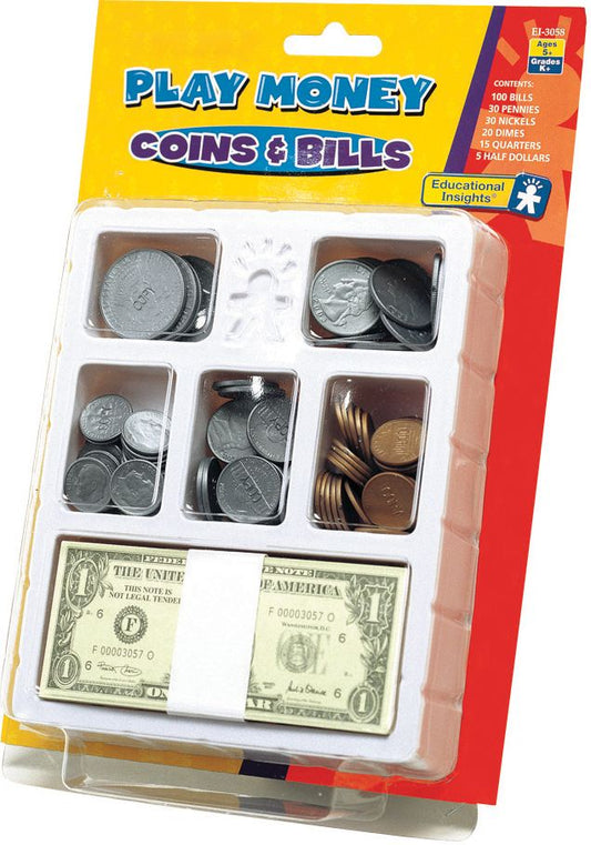 EDUCATIONAL INSIGHTS EI-3058 LETS PRETEND PLAY MONEY COINS &-BILLS TRAY