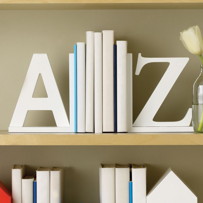 Whie Wood A to Z Bookends-Set of 2