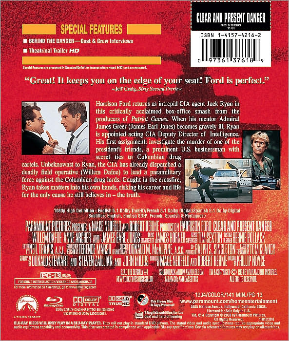 Clear and Present Danger [Blu-ray]
