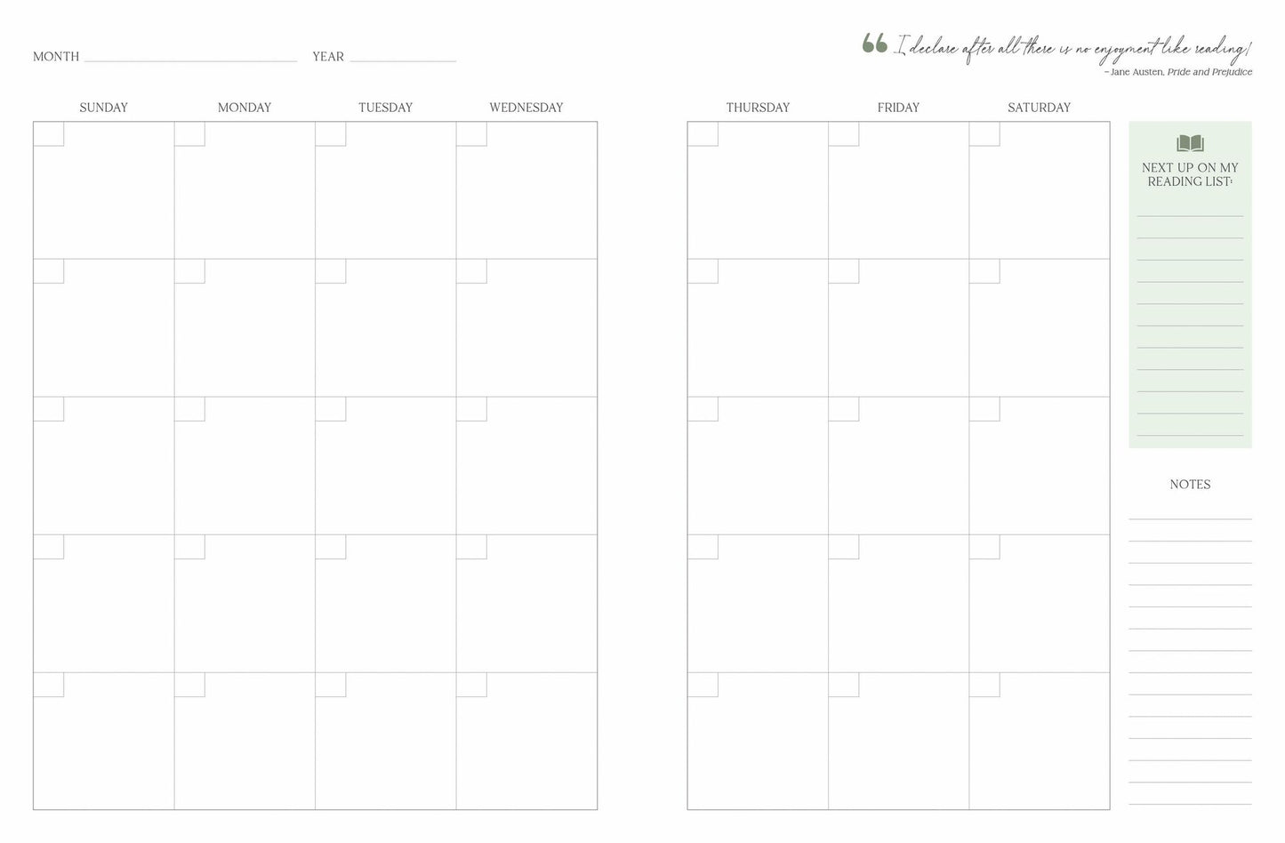 Undated Reading Planner Coffee and Books