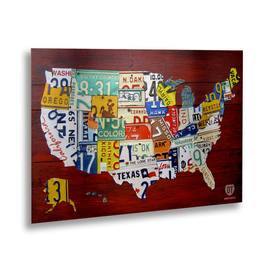 Design Turnpike 'License Plate Map USA' Floating Brushed Aluminum Art