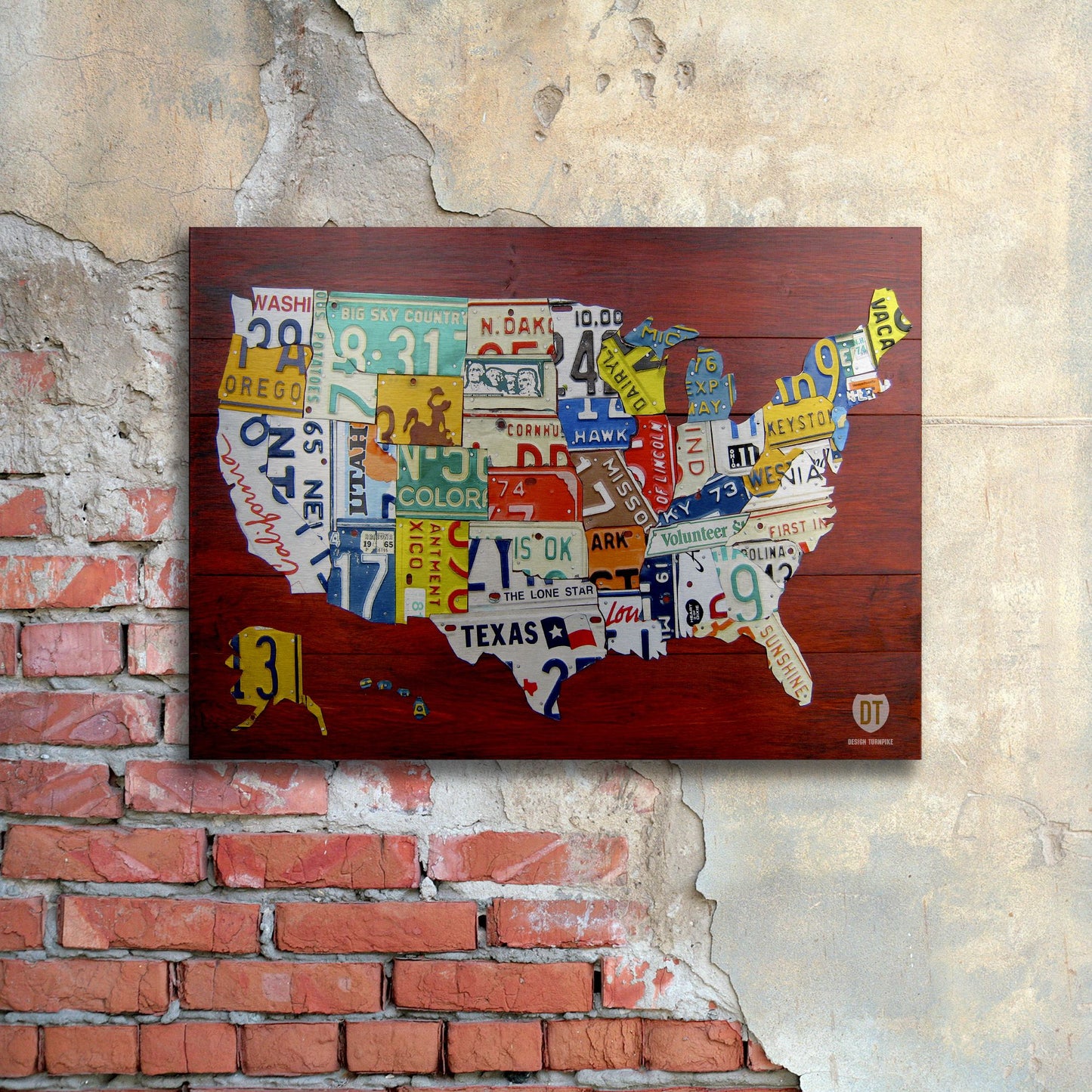 Design Turnpike 'License Plate Map USA' Floating Brushed Aluminum Art
