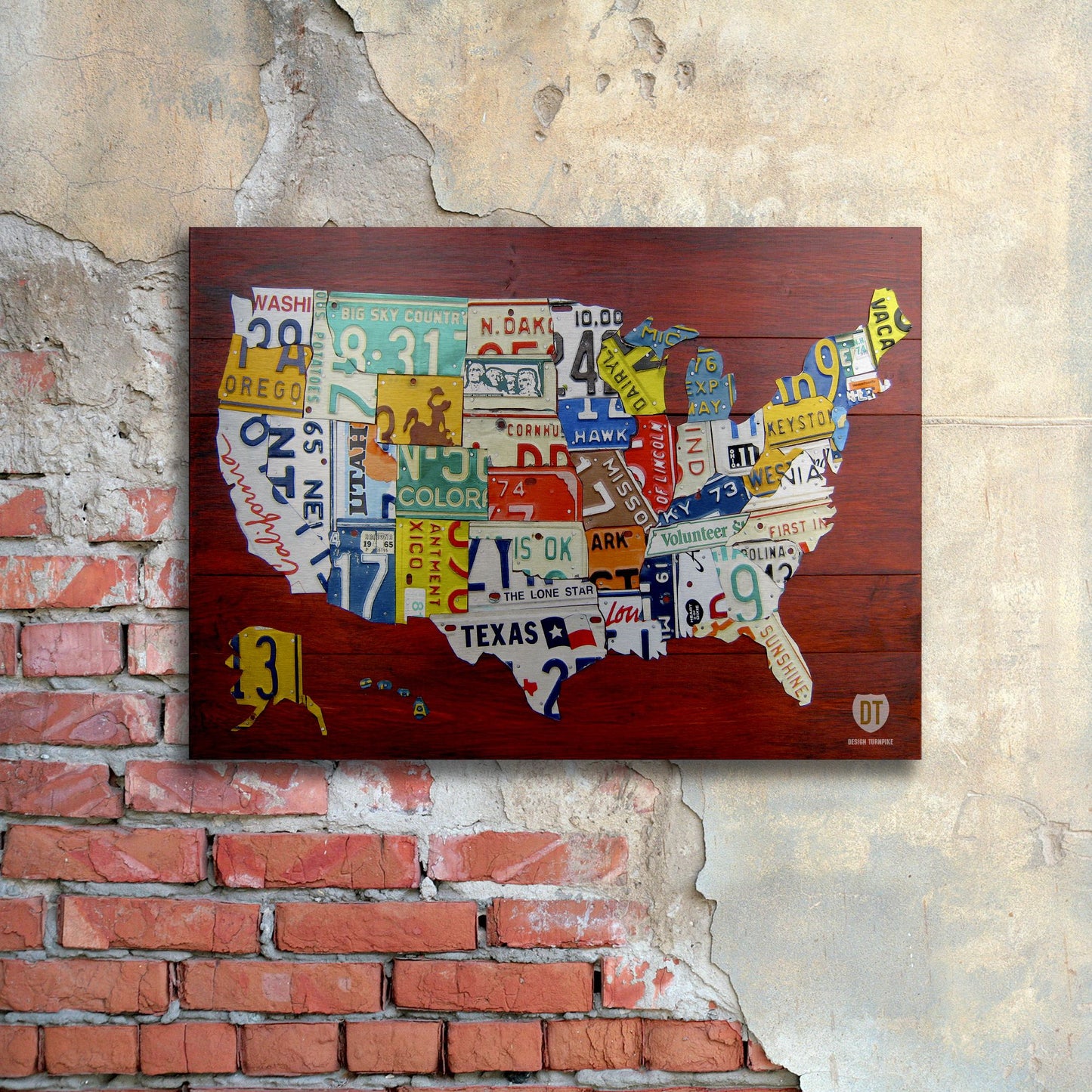 Design Turnpike 'License Plate Map USA' Floating Brushed Aluminum Art