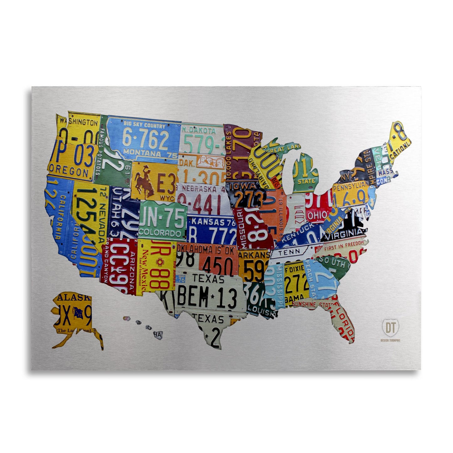 Design Turnpike 'License Plate USA 2' Floating Brushed Aluminum Art
