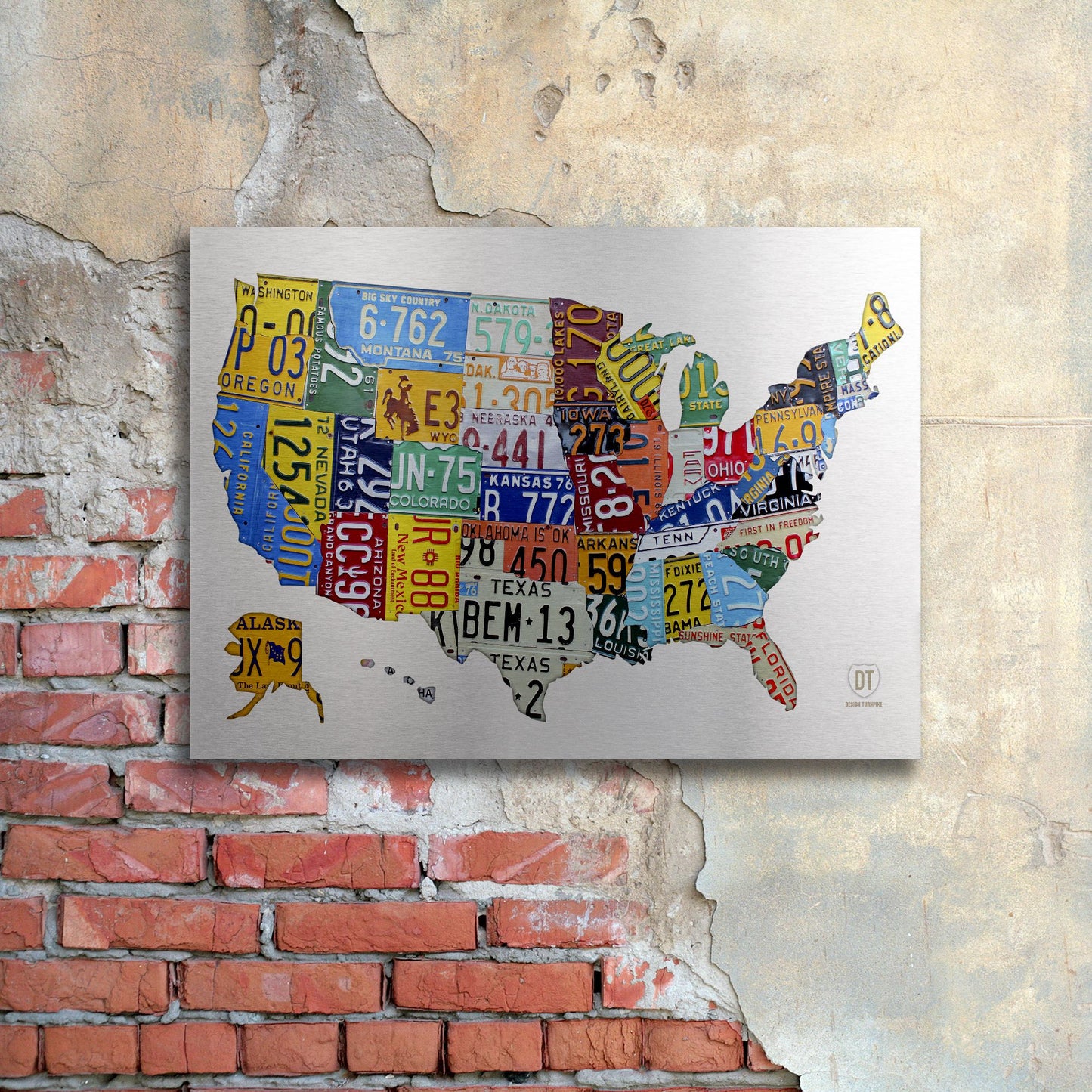 Design Turnpike 'License Plate USA 2' Floating Brushed Aluminum Art